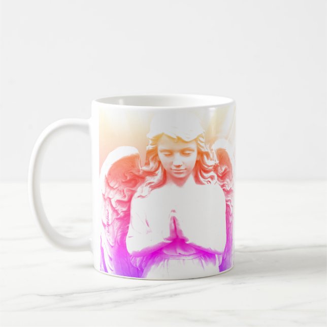 Mug Ange Priant rose violet orange orange spirituel (Gauche)