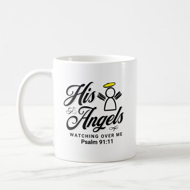 Mug ANGEL REGARDANT SUR MOI PROMESSE - Psaume 91:11 (Gauche)