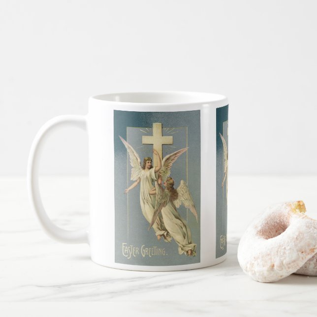 Mug Anges victoriens avec Croix, Pâques Vintages (Avec donut)