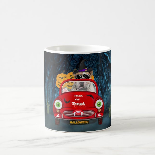 Mug Anglais Bulldog Driving Car Effrayant Halloween (Centre)
