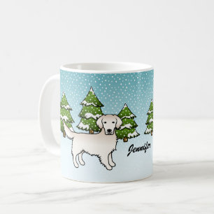 Mug Anglais Crème Golden Retriever En Hiver & Nom