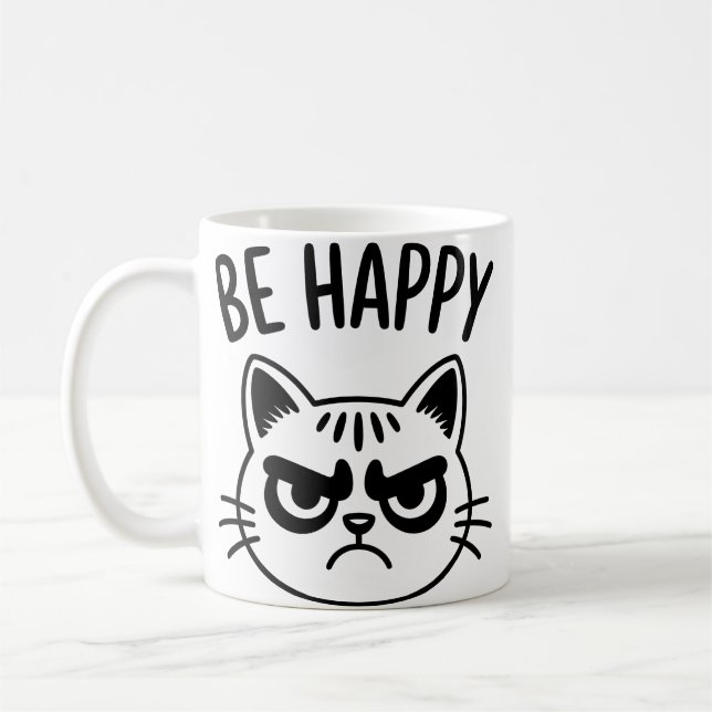 Mug Angry Cat – Be Happy Contrast Art (Gauche)