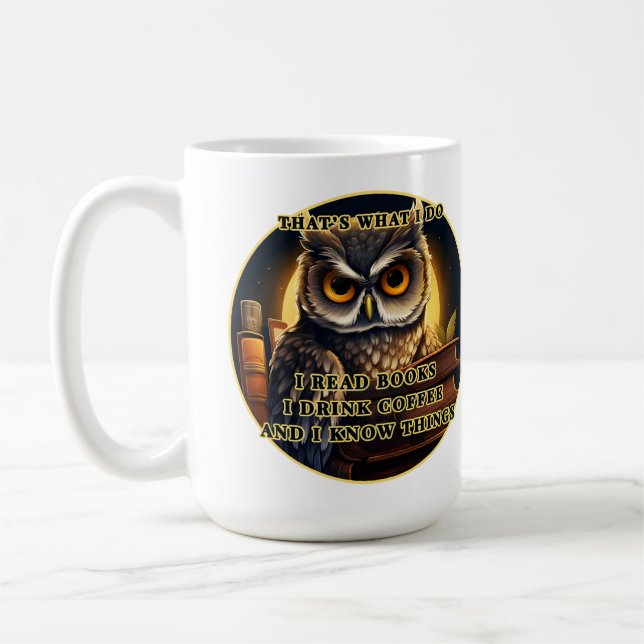 Mug Angry Owl Je lis des livres, bois du café Je sais  (Gauche)