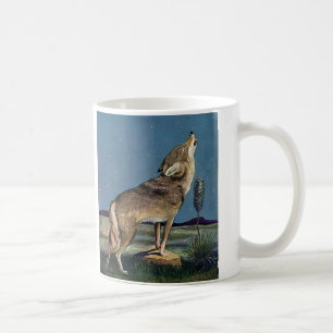 Mug Animal sauvage vintage, loup hurlant à la lune