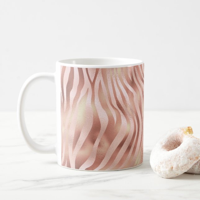 Mug Animal Zèbre Rayures Rose Clair Doré Bronze (Avec donut)