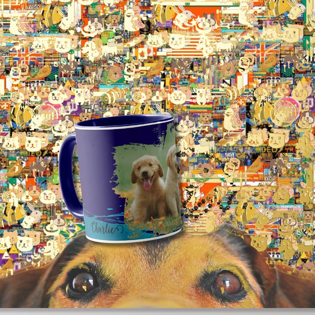 Mug animaux bleu marine nom typographie élégante & pho (Créateur téléchargé)
