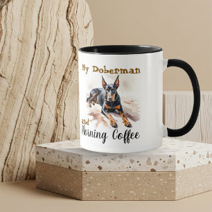 Mug Animaux de compagnie Aquarelle Noirs/Bruns Doberma