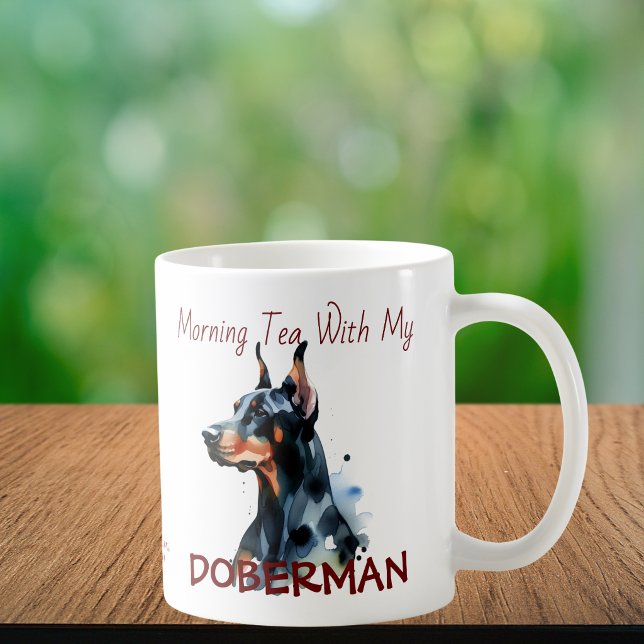 Mug Animaux de compagnie Doberman Aquarelle Noir Perso (Elegant Doberman Mug, Personalize this Design, edit the wording into something meaningful to you.)
