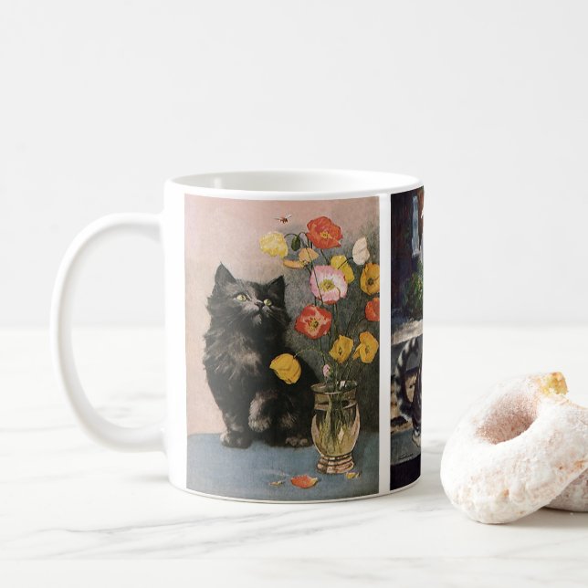 Mug Animaux de compagnie vintages, Cute Striped Tabby  (Avec donut)