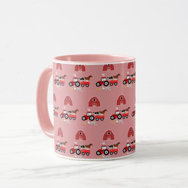 Mug Animaux de ferme et tracteur rouge Barnyard Girls (Devant gauche)