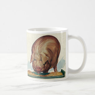 Mug Animaux de ferme vintage, cochon mangeant de la pâ