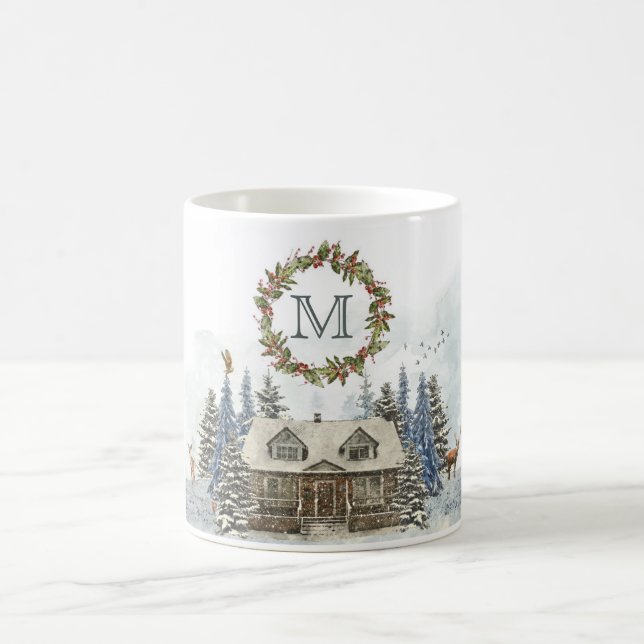 Mug Animaux de forêt de cabine d'hiver avec le (Centre)