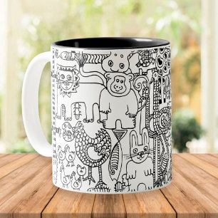 Mug Animaux sauvages Amusants Art moderne noir et blan