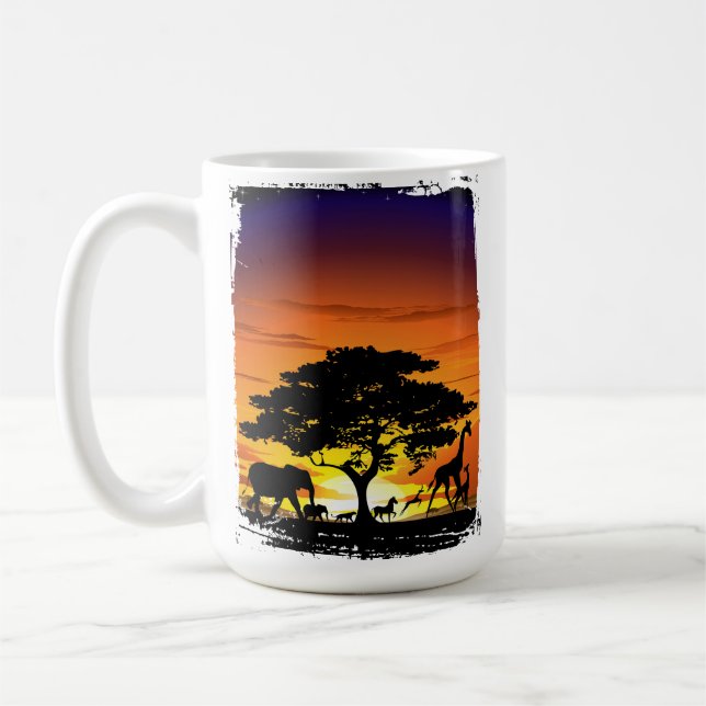 Mug Animaux sauvages sur le coucher de soleil de la sa (Gauche)