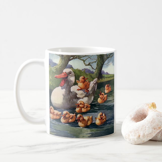 Mug Animaux sauvages vintages Oiseaux, canards Famille (Avec donut)