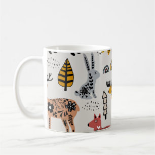 Mug Animaux scandinaves, floral, motif mignon.