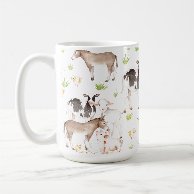 Mug Animaux tirés par la main d'aquarelle à la ferme (Gauche)