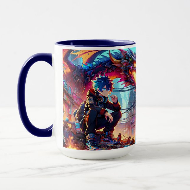 Mug Anime Boy et Dragon dans un monde dystopique (Gauche)
