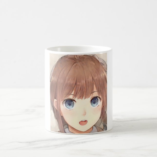 Mug Anime brune fille aux yeux bleus surpris (Centre)