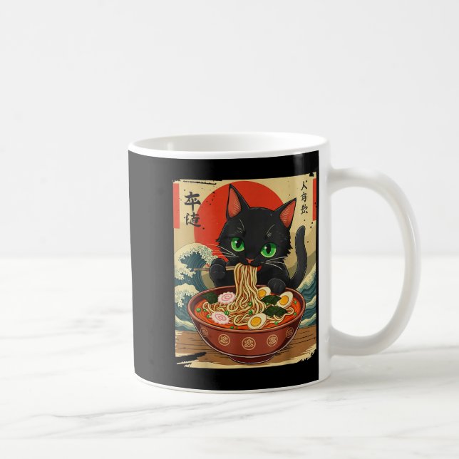 Mug Anime Cat Eating Ramen Japanese Art Graphic Cat Cu (Droite)