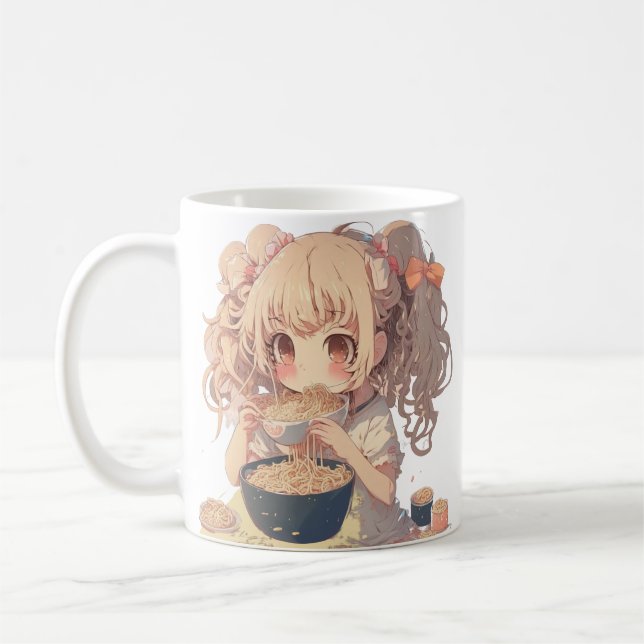 Mug Anime Girl Manger Ramen nouilles Personnalisées (Gauche)