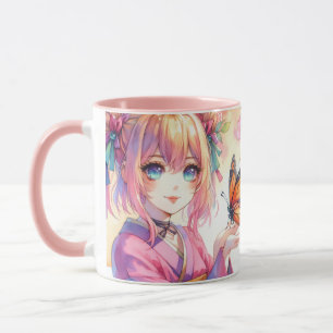 Mug Anime Girl tenant un papillon