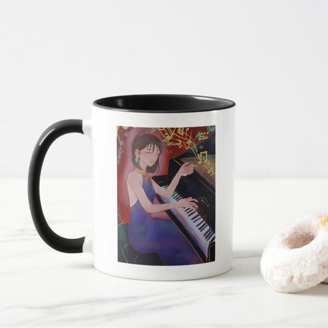 Mug Anime Style Girl Playing Piano Elegant Music  (Avec donut)