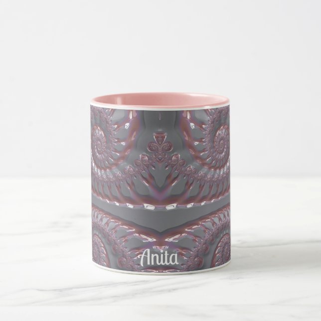 Mug ANITA ~ GLOSSY 3D Zany rose argent ~ (Centre)
