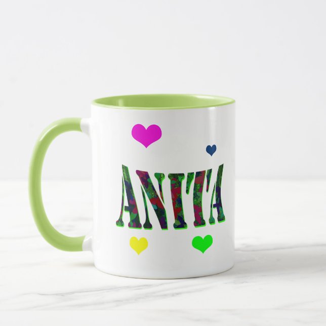 Mug Anita, Nom Logo Avec Coeurs Amoureux, (Gauche)