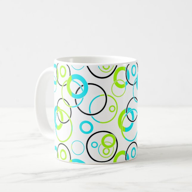 Mug anneaux et cercles bleus verts et noirs sur fond b (Devant gauche)