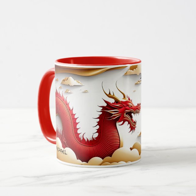 Mug Année chinoise du dragon | Année et nom personnali (Devant gauche)