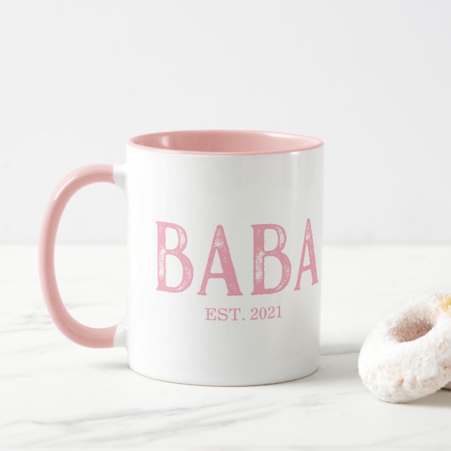 Mug Année de création de Baba rose (Avec donut)