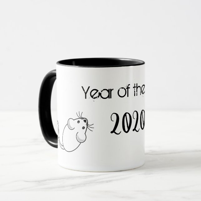 Mug Année de la souris Rat 2020 avec texte (Devant gauche)