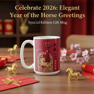 Mug Année du Cheval 2026 Nouvel An Chinois Rouge Or