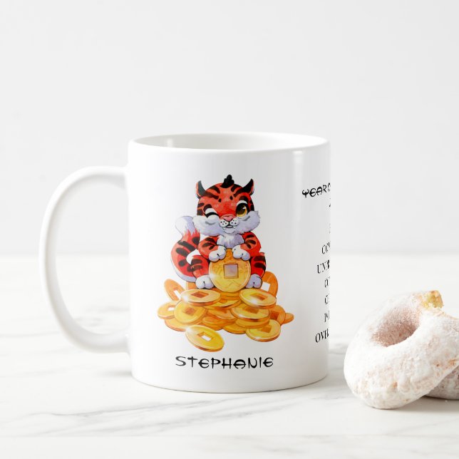 Mug Année mignonne du tigre Personnalisé  (Avec donut)