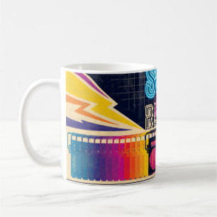 Mug années 80, soirée musicale rétro. Affiche de style