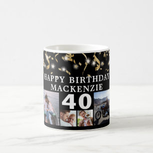 Mug Anniversaire 10 Photo Black Gold Confetti Lumières
