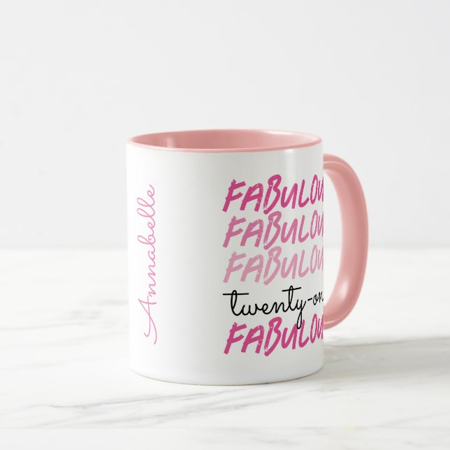 Mug anniversaire 21 ans 21 et fabuleux avec nom (Devant droit)