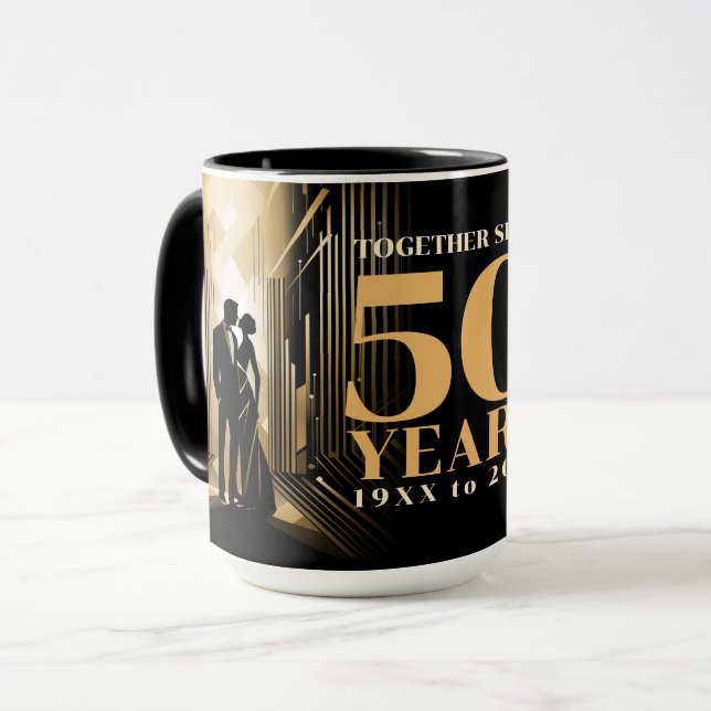 Mug Anniversaire Art Déco Retro Black & Gold Mariage (Devant gauche)