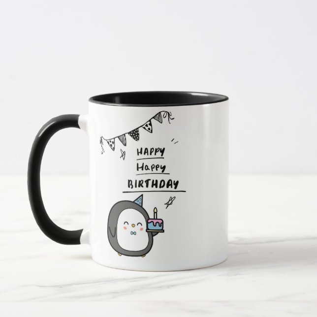 Mug anniversaire avec un manchot chantant mignon (Gauche)