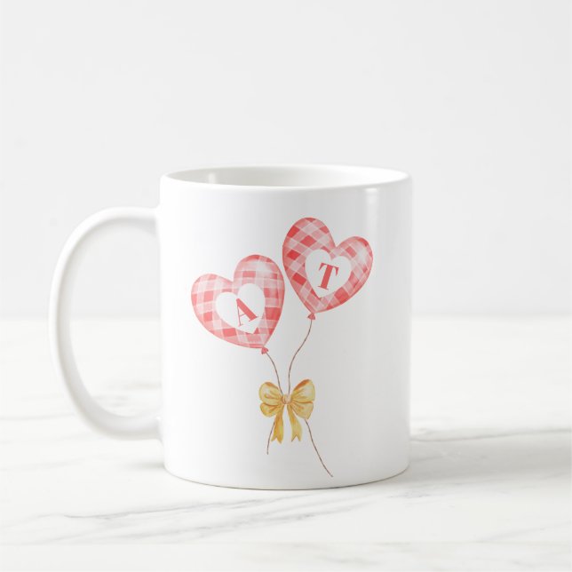 Mug Anniversaire - ballons avec initiales du coupl (Gauche)