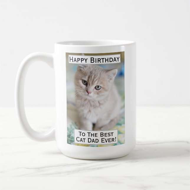 Mug Anniversaire Chat Papa Meilleur Jour Animal Photo (Gauche)