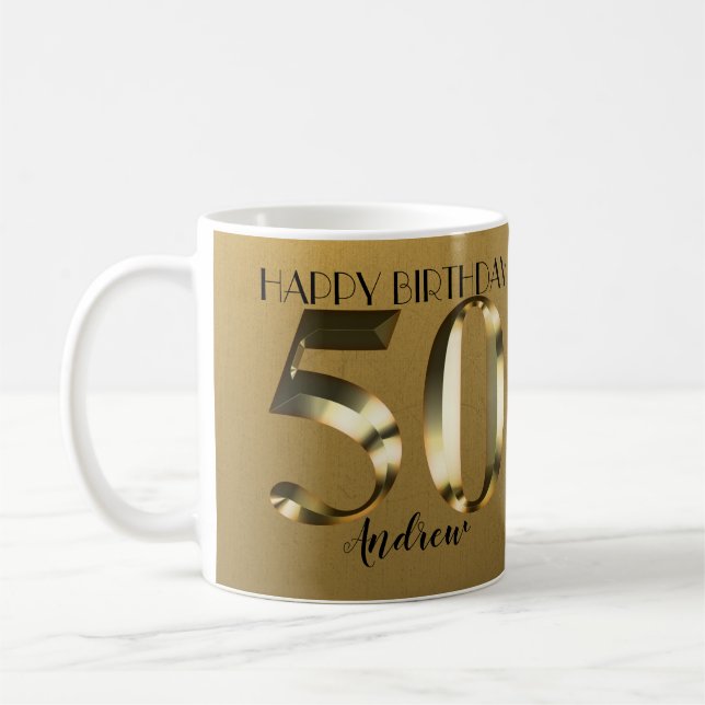 Mug Anniversaire de 50 ans métallisé or (Gauche)