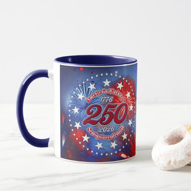 Mug Anniversaire de l'Amérique Semiquin Graphique Feu  (Avec donut)