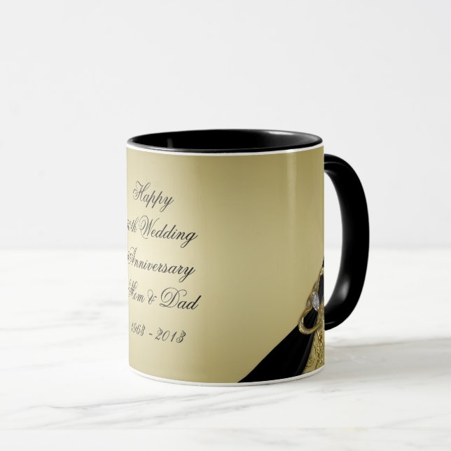 Mug Anniversaire de mariage de noir cinquantième d'or (Devant droit)