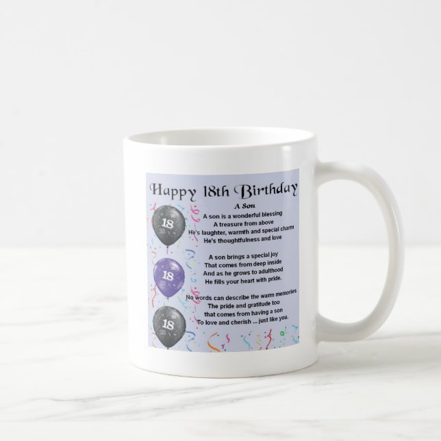 Mug Anniversaire de poème de fils 18ème (Droite)