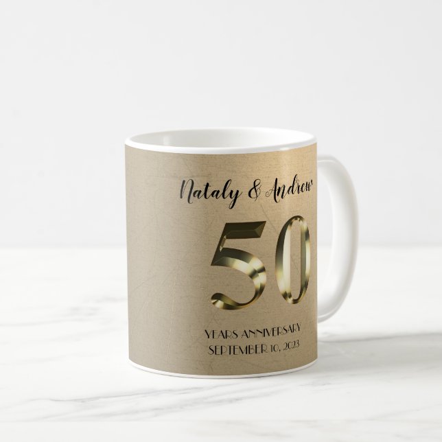 Mug Anniversaire du 50e Mariage d'or métallique (Devant droit)