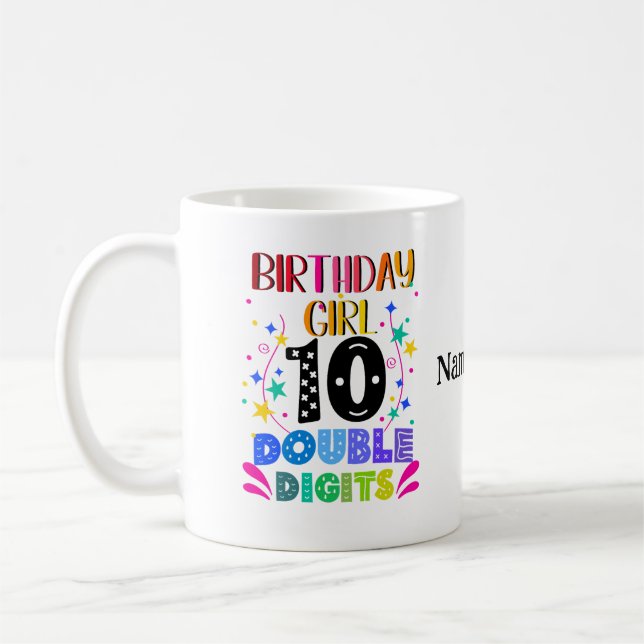 Mug Anniversaire Fille 10 CHIFFRES DOUBLES, Coloré (Gauche)