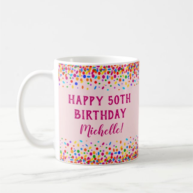 Mug Anniversaire Fun Rose Coloré Confetti (Gauche)