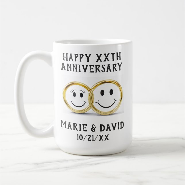 Mug Anniversaire mignon Cartoon Or Mariages Cercles (Gauche)